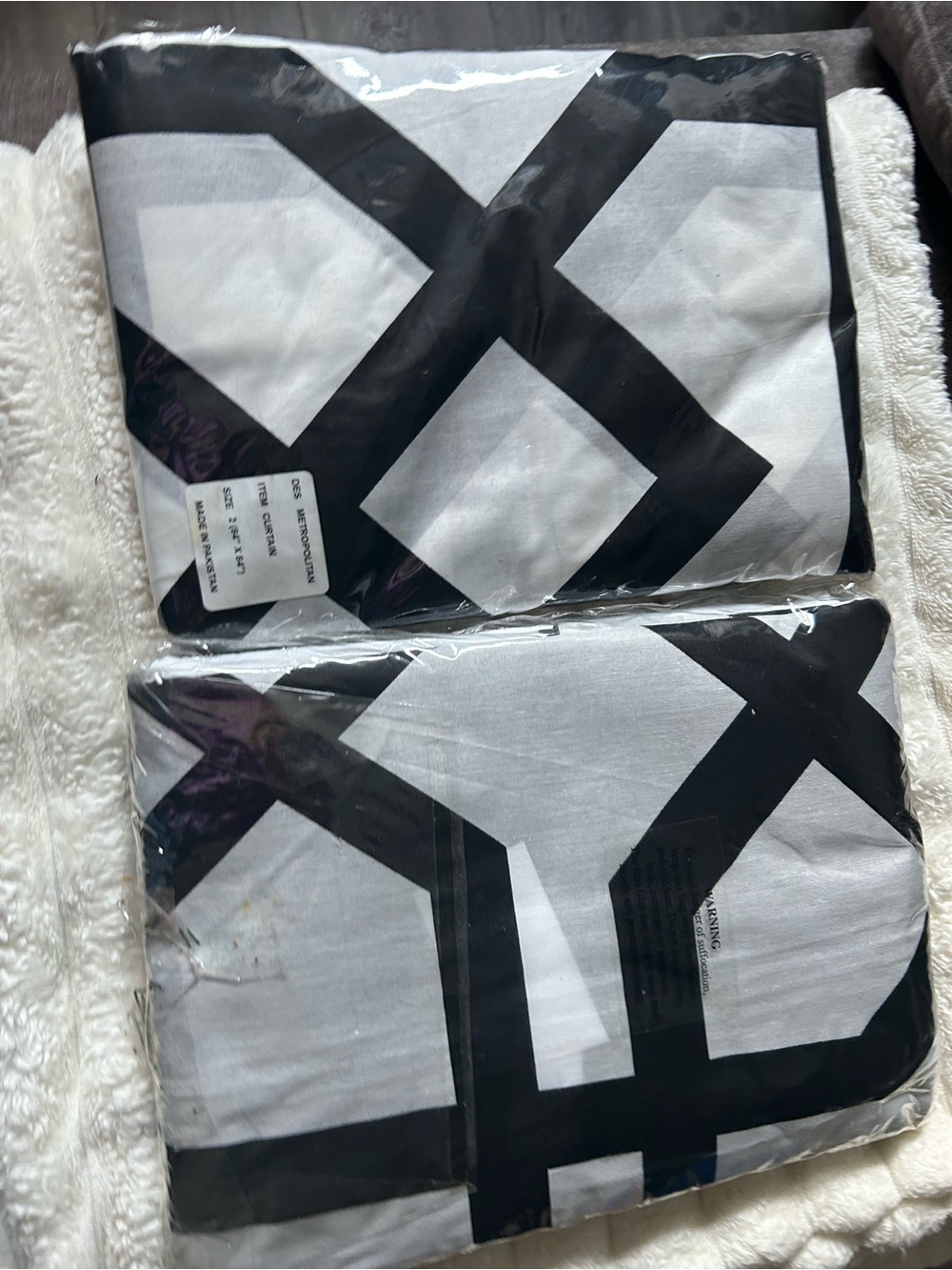 Modern Black & White Geometric- Sleek Neutral curtains set , bed skirt and shams